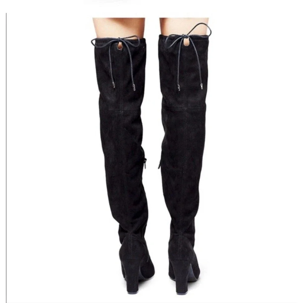 Mossimo Mariah Black Over the Knee Microsuede Block Heel Zipper Tie Boots NWT